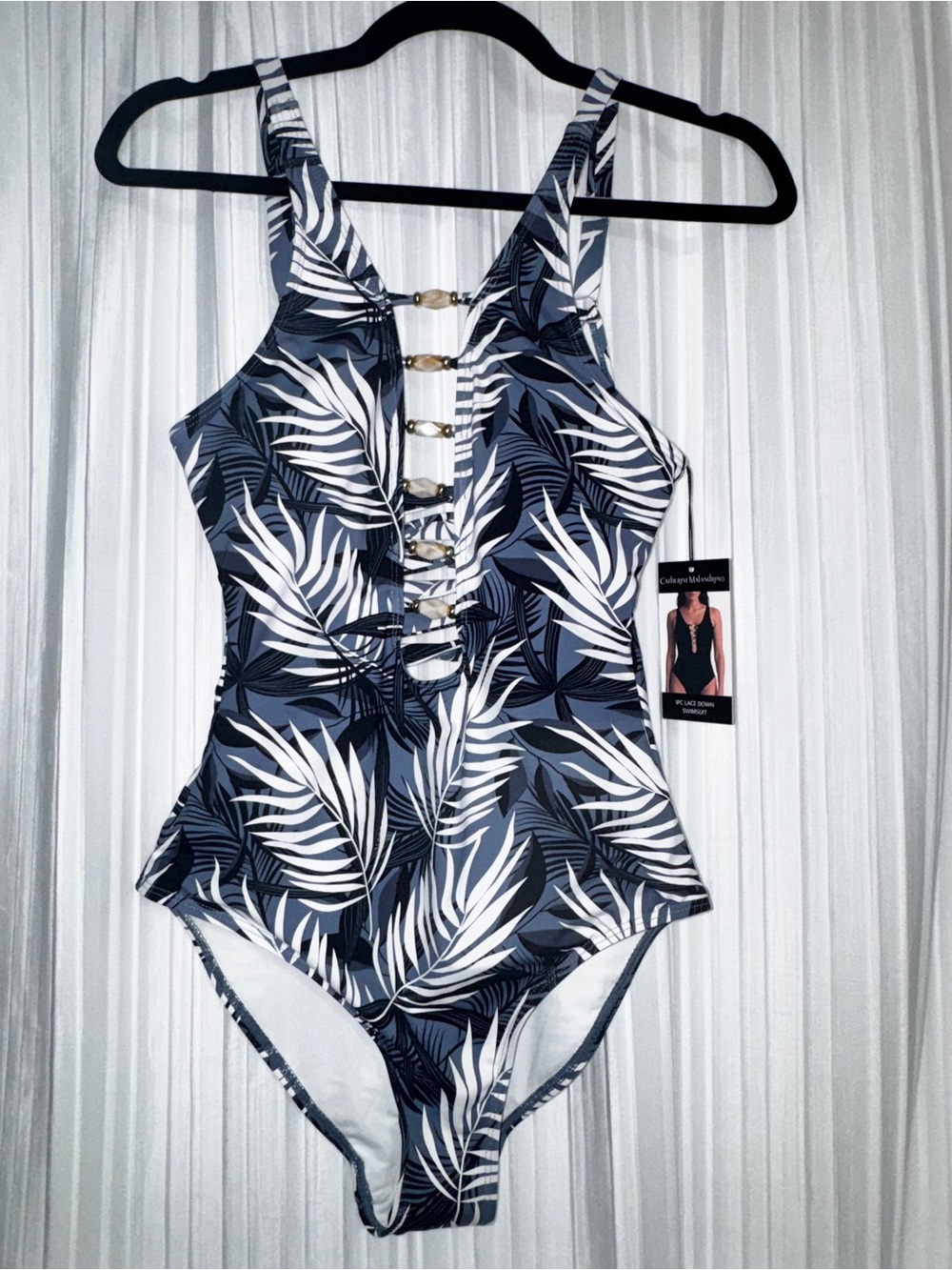 Catherine Malandrino White Blue Black One Piece Swimsuit